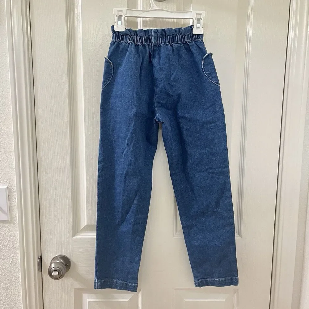 Mini Boden Heart Pocket Elastic Waist Jeans Blue Pull-On Girls Size 6 years